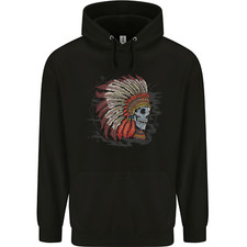 Indian Headdress Skull Native American Biker Mens 80% Cotton Hoodie