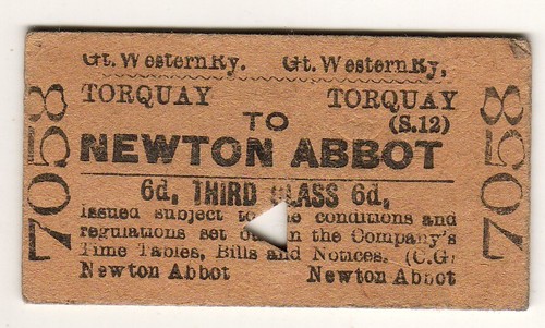Railway ticket gwr torquay - ticket,