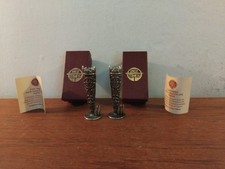 PAST TIMES Victorian Ornate Pewter Posy Bud Vase Place Card Holder Boxed X2