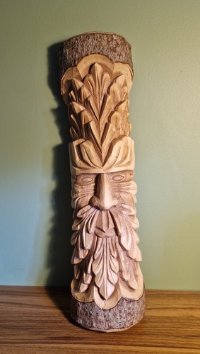 Carved wooden green man - green, wall