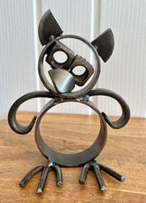 Vintage Hand Made Recycled Scrap Metal Art Owl Bird Figure Sculpture 6.5”