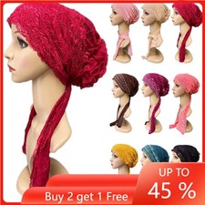 Flower Lace Up Turban Muslim Hijab Underscarf Bonnet Inner Cap Arab Hat Headwear
