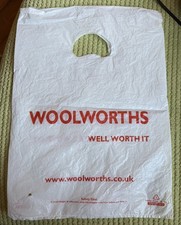 Large Woolworths Plastic Carrier Bag Red And White 17 x11 Inches approx Vintage