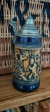 Gerz Vintage Pewter Lidded Beer Stein Jug West German Hand Painted