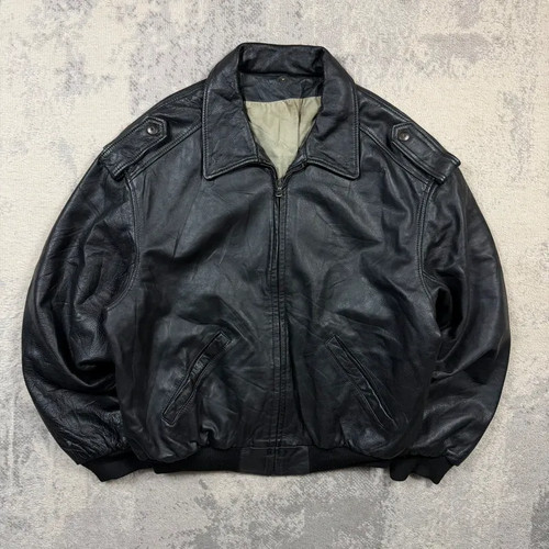 Genuine black leather aviator - black,