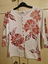 Kaliko - Ivory/pink/burgundy button up cardigan with 3/4 sleeves - size 14 - VGC