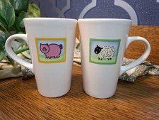 Set of 2 Mugs Pig Sheep In Frame Vintage Cute Gift Idea Farm Animals Collectable