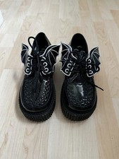 UK 3 Demonia Women’s CREEPER-205 Black Glitter Vinyl Gothic Alternative Shoes