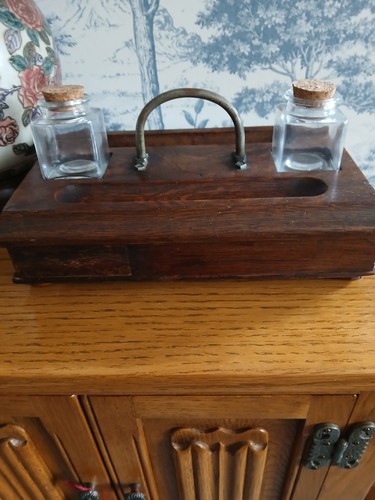 Wooden glass inkwell - wooden,