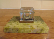 VINTAGE MARBLE & GLASS INK STAND / INKWELL