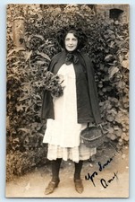 POSTCARD LADY POSED - RED RIDING HOOD ? BASKET CAPE - RPPC - REAL PHOTOGRAPH