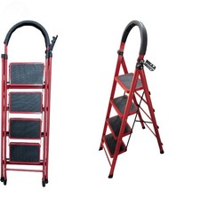 Foldable 4 Step Ladder HOUSEHOLD Non Slip Stepladder  Red Lightweight