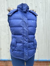 Ladies Jack Wills Blue Padded Gilet With Detachable Faux Fur Hood  - Size 10.