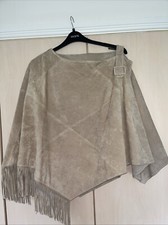 Beth Terrell One Size Plus Leather Beige Women Poncho 
