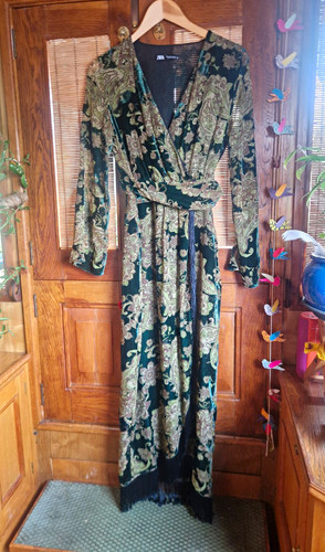 Zara green velvet paisley wrap - green,