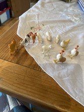 Set Of Vintage Small Plastic Farm Animals Dog Cow Horse Lambs Pigs & Chickens