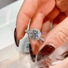 2.00 Ct Round-Cut Real Lab Grown Diamond Halo Engagement Ring 950 Platinum