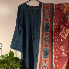 3 Piece Teal / Navy Blue Chikankari Pakistani Suit