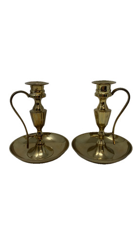 Brass candlesticks gold pair - brass,