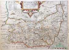 Suffolk  Original early map by William Kip c1607