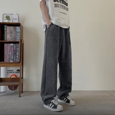 New Men's Trousers,Velour Elastic Waist  High Rise, Straight Grey, UK Size M