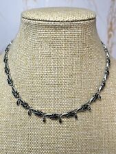 Crown Trifari Necklace Silver Tone 18" Black Rhinestones Vintage Hang Tag 1454