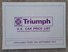 Triumph Price and Optional Extras List Brochure 1974 - Dolomite 2000 Stag TR6