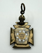 Antique Vintage Knights Templar Masonic Watch Fob Pendant Gold Tone