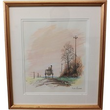 Martin Richards Horse and Trap Watercolour Framed Painting 31x35cm