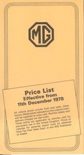 MG Price List 1978 Midget and MGB