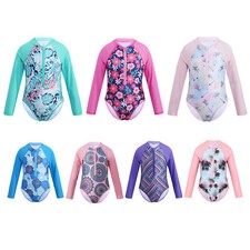 Kid Girls Rush Guard Swimsuit UPF50+ Long Sleeve Bathing Suit Swimming Costume