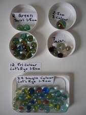 51 Vintage Antique Glass Marbles Single & Tri Colour, Swirl & Cat Eye 1 to 2.5cm