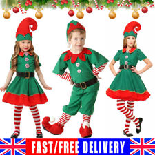 Boys Girls Christmas Elf Costume Fancy Dress Santa Helper Cosplay Outfit UK
