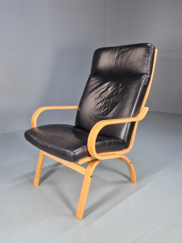 Danish black leather - black, bentwood