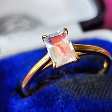 Emerald-cut 0.706ct Natural Andesine / Labradorite 18K Gold Ring 【Made in Japan】