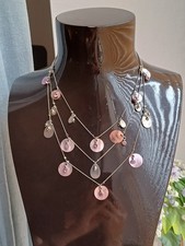 Marks And Spencers Layered Silver Tone & Pink Mother Of Pearl Chain Necklace