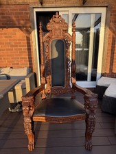 King Throne Chairs Tall Antique Wood/Leather