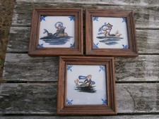 Set of 3 Framed Delft Hand Painted Tiles - Greek Sea Gods/Godesses - Modern
