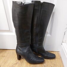 Fabulous Lotus Long Leather Black Boots Zip Up Size 4 