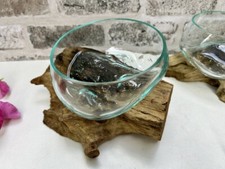 Round Molten Glass Bowl on Gamal Root Wood Base Ornament Rustic Pot Pourri Dish