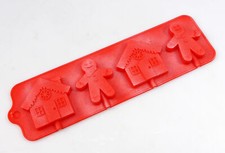 4 cell Gingerbread House Man Lolly / Chocolate Bar Silicone Mould
