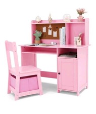 Kids Wooden Desk and Chair Set, Wooden Ergonomic Design, PINK