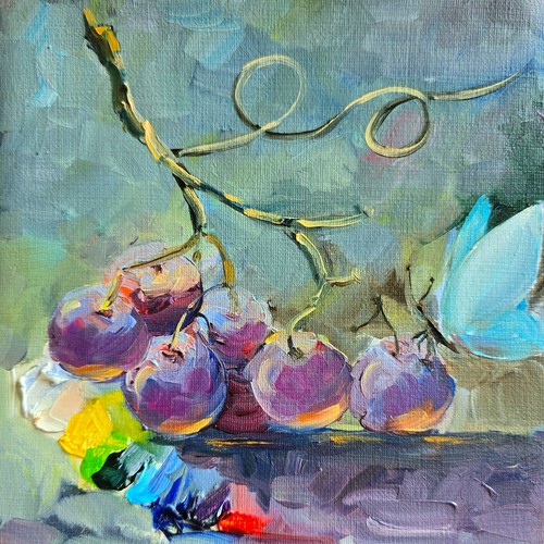 Grapes butterfly oil - butterfly, painting