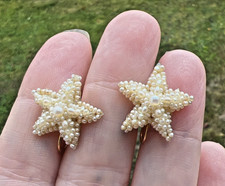 ANTIQUE VICTORIAN GEORGIAN  NATURAL SEED PEARL 14K GOLD SCREW CLIP EARRINGS