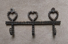 Small Rack Of 3 Decorative Copper Coloured Metal Hooks Bicycle Chain Hearts