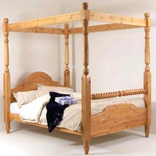 Classic Solid Pine Bed Frame 5FT King Size FOUR POSTER with Barley Twist Rail