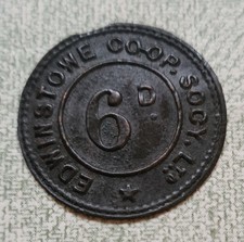 Edwinstowe Co-Operative 6 D Pence  coop Token ~ Collectable Co Op