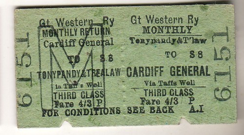 Railway ticket gwr tonypandy - railway,