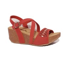 BIONATURA 24 A 810 RRP£88 CORAL RED LEATHER WEDGE SANDALS MADE IN ITALY LADIES