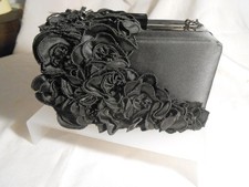 BLACK COAST EVENING BOX BAG TRIMMED WITH SATIN FLOWERS  4 X 6 "